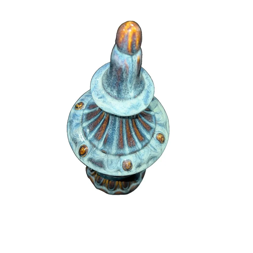 8/CERAMIC FINIAL STATUE Drip Glaze Finish Neoclassic Mid-Century 15 3/4